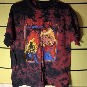 Firestarter Pyrokinesis For Beginners Graphic Tee - Black and Red Tie Dye Sz L